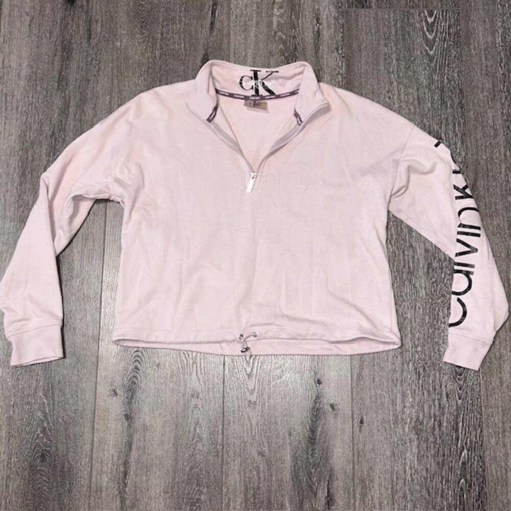 Calvin Klein Collared Womens MEDIUM Pink Cropped Long Sleeve Spellout Size M